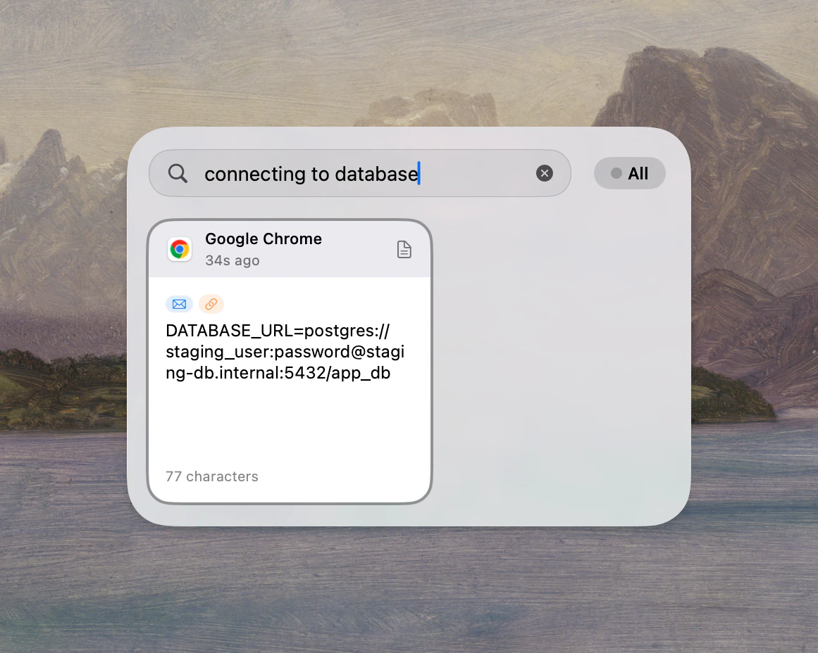 Deck 语义搜索界面,展示剪贴板结果召回